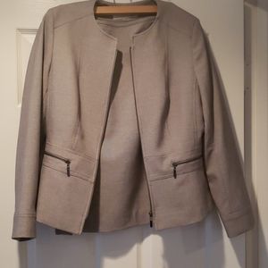Tahari Light Gray Peplum Skirt Suit